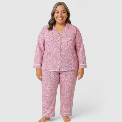 Dames Pyjama Set – Zacht Katoen met Lange Mouwen (ook in plus size)