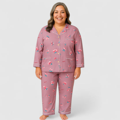 Dames Pyjama Set – Zacht Katoen met Lange Mouwen (ook in plus size)