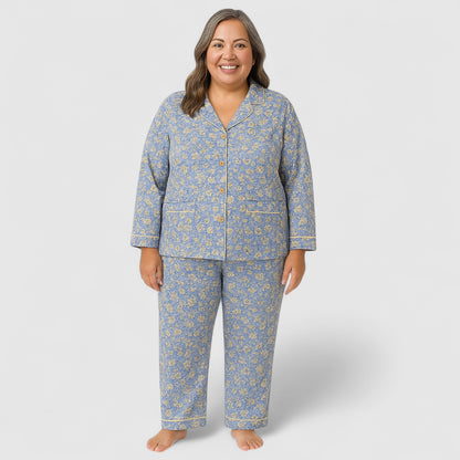 Dames Pyjama Set – Zacht Katoen met Lange Mouwen (ook in plus size)