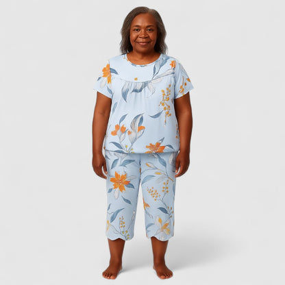 Dames Tweedelige Pyjamaset Katoen met Korte Mouwen